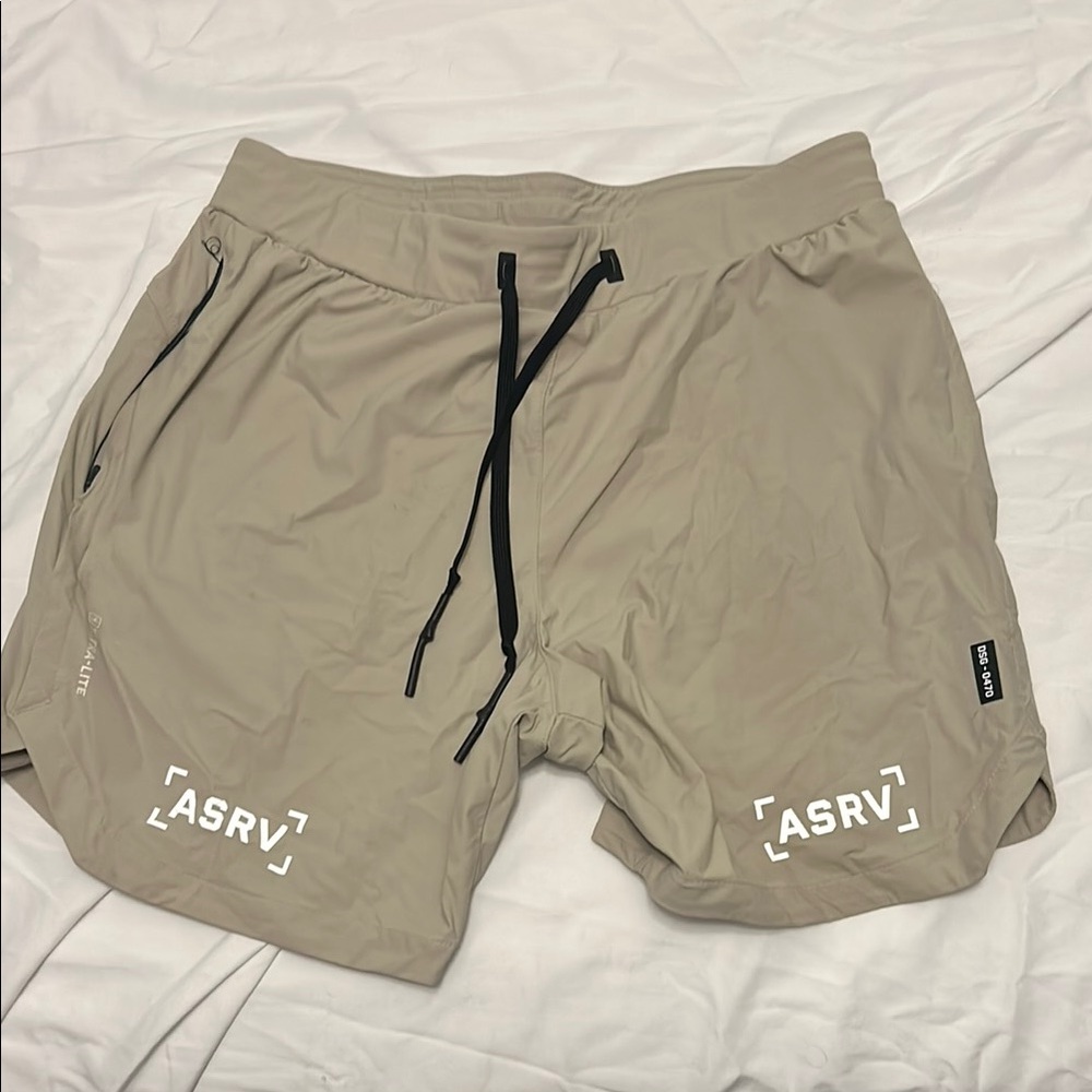 ASRV Tan Athletic Shorts with Elastic Waistband